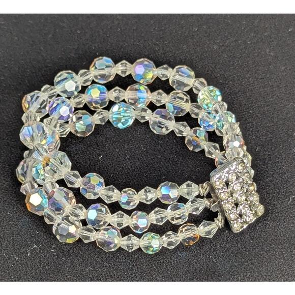 Vtge70's Set of Aurora crystal bracelet clip earrrings/pin.Bracelet 7.25"pin2" - Picture 6 of 9